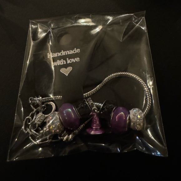 Halloween Handcrafted Witch Hat & Broom Bracelet Purple & Silver Adjustable - Picture 4 of 4